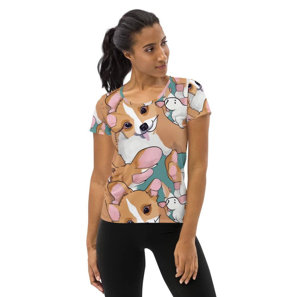 Corgi Carousel on Women's Athletic T-Shirt — Front