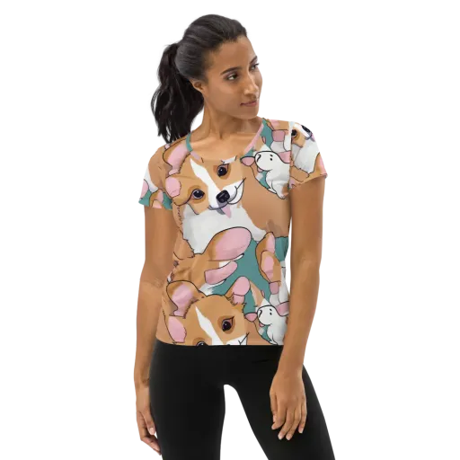 Corgi Carousel on a Women's Athletic T-Shirt