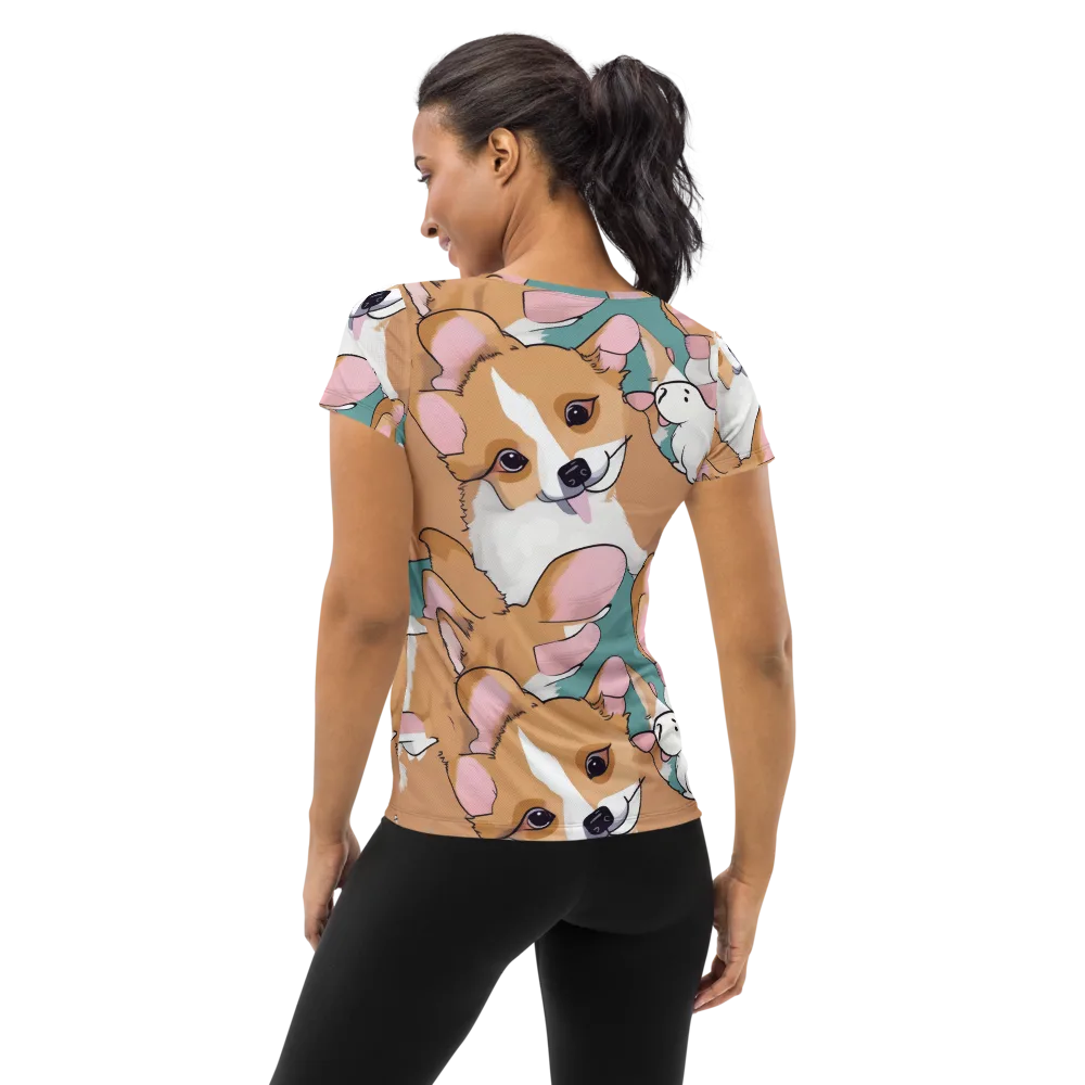 Corgi Carousel on Women's Athletic T-Shirt — Back