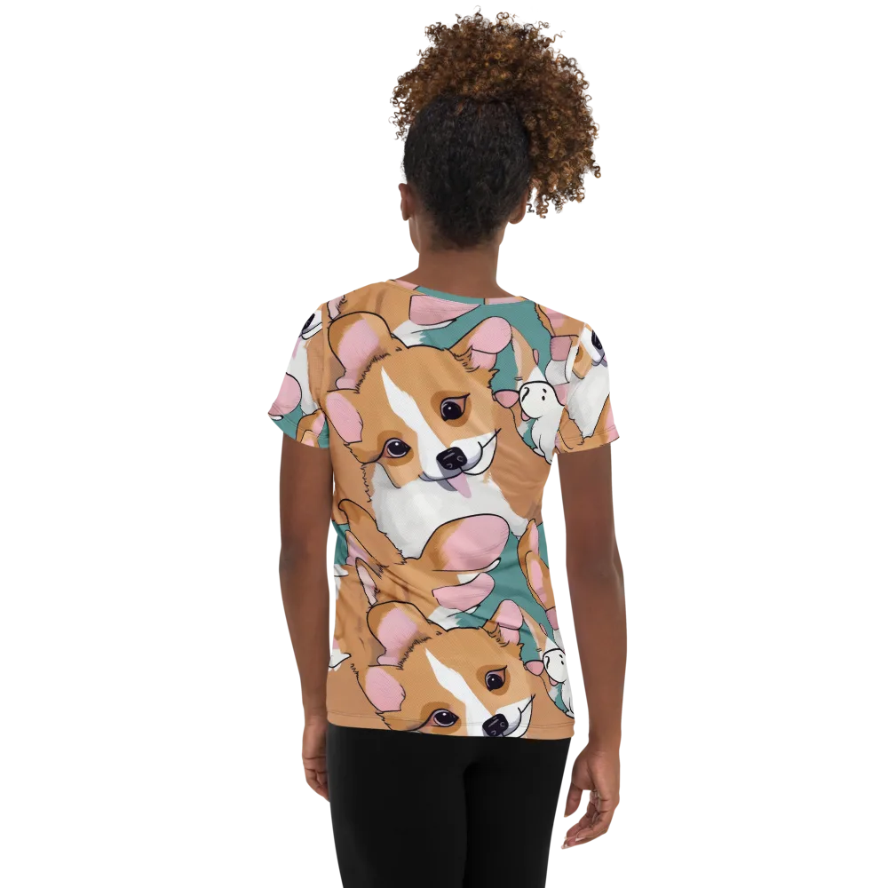 Corgi Carousel on Women's Athletic T-Shirt — Back