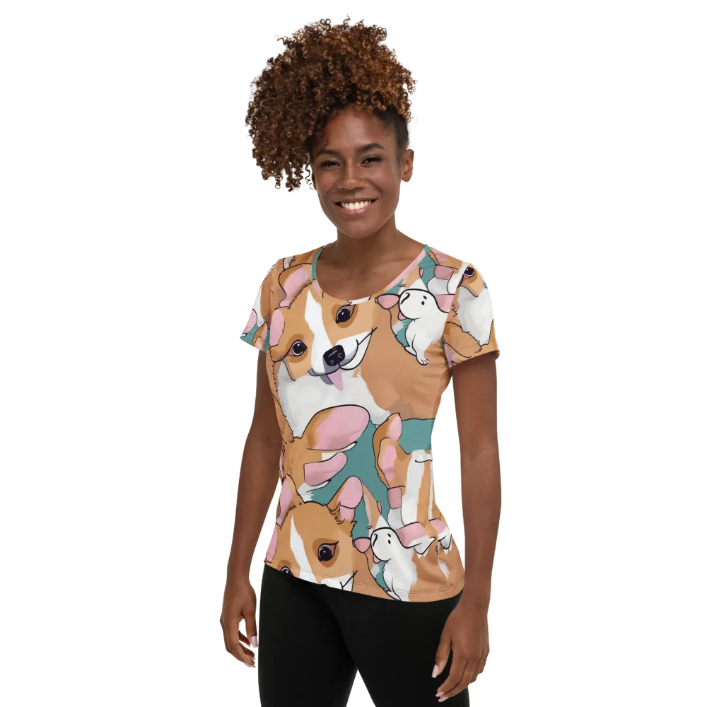 Corgi Carousel on Women's Athletic T-Shirt — Left