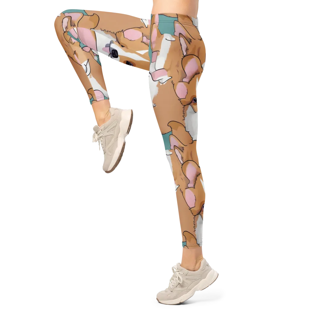 Corgi Carousel on Leggings — Left