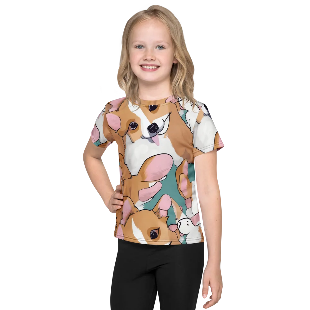 Corgi Carousel on Kids Crew Neck T-Shirt — Front
