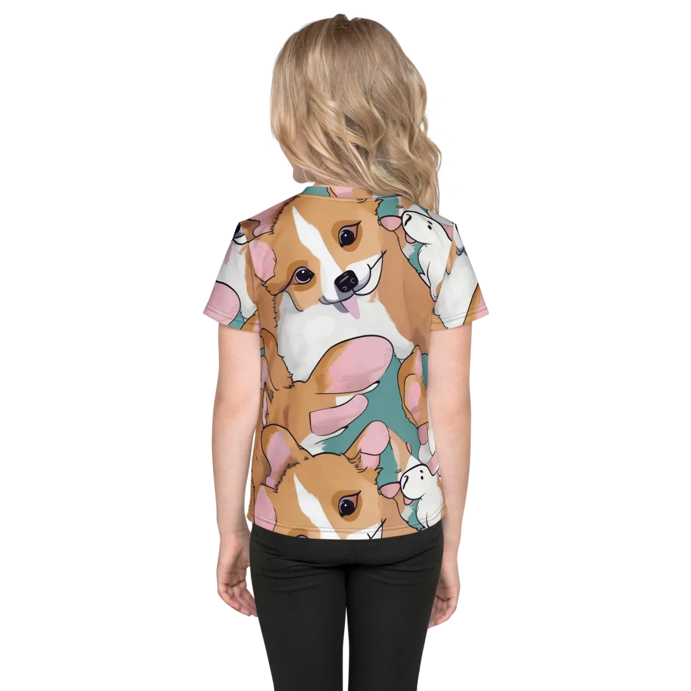 Corgi Carousel on Kids Crew Neck T-Shirt — Back