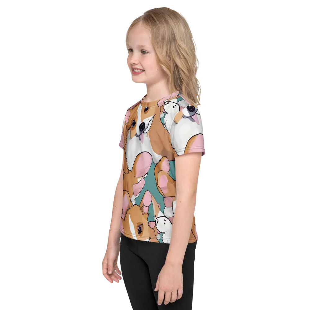 Corgi Carousel on Kids Crew Neck T-Shirt — Left