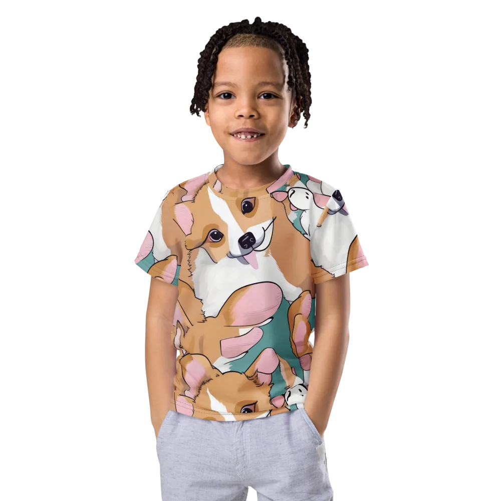 Corgi Carousel on Kids Crew Neck T-Shirt — Front