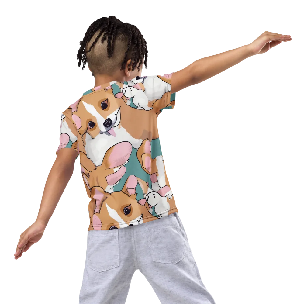 Corgi Carousel on Kids Crew Neck T-Shirt — Back