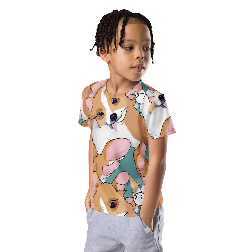 Corgi Carousel on Kids Crew Neck T-Shirt — Left Front