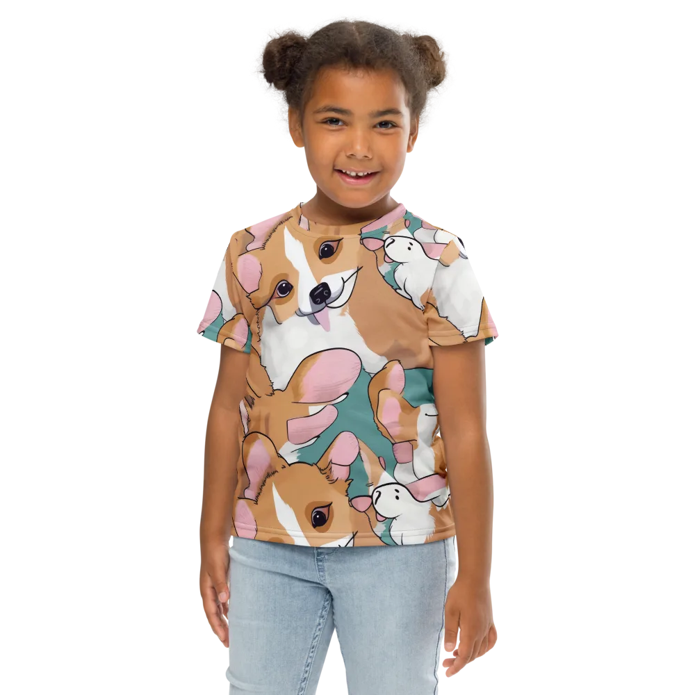 Corgi Carousel on Kids Crew Neck T-Shirt — Front