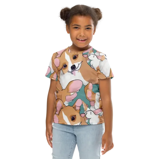 Corgi Carousel on a Kids Crew Neck T-Shirt