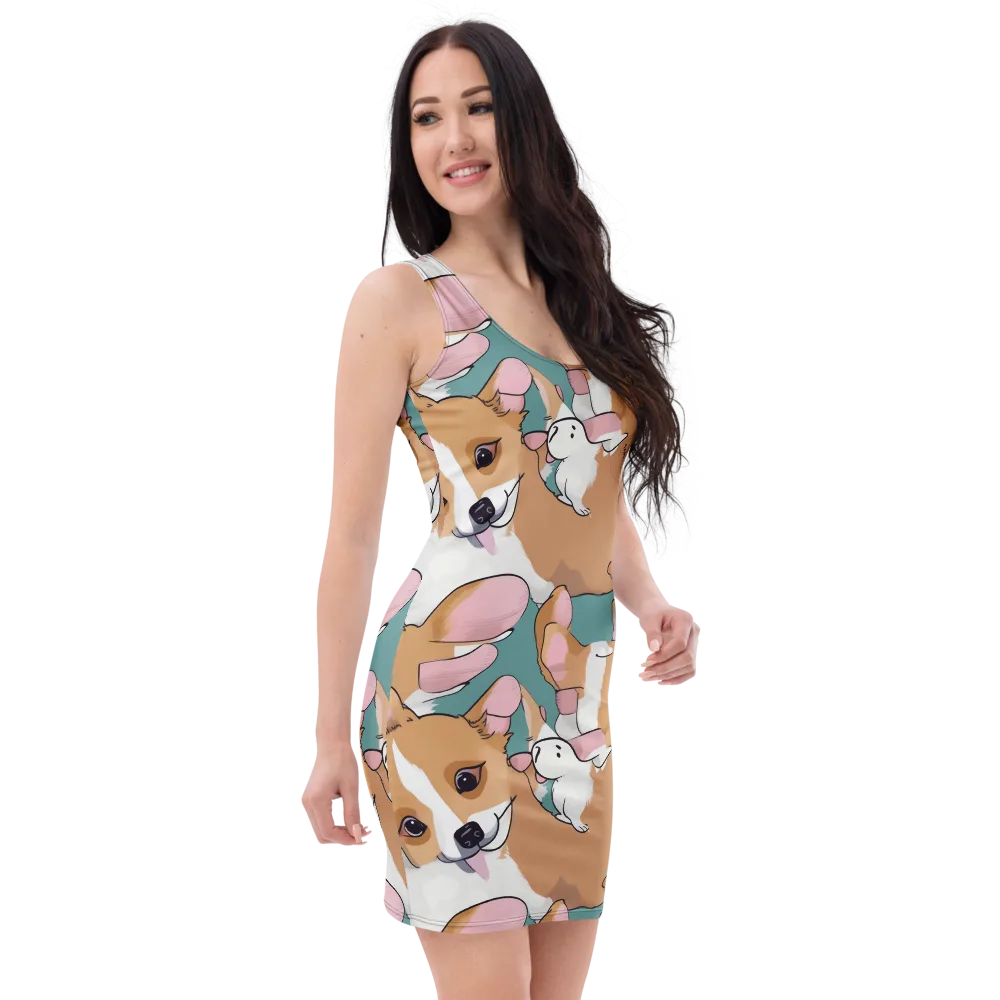 Corgi Carousel on Bodycon Dress — Right Front