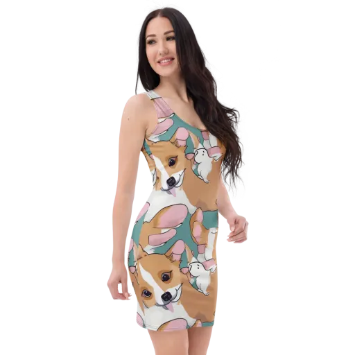 Corgi Carousel on a Bodycon Dress