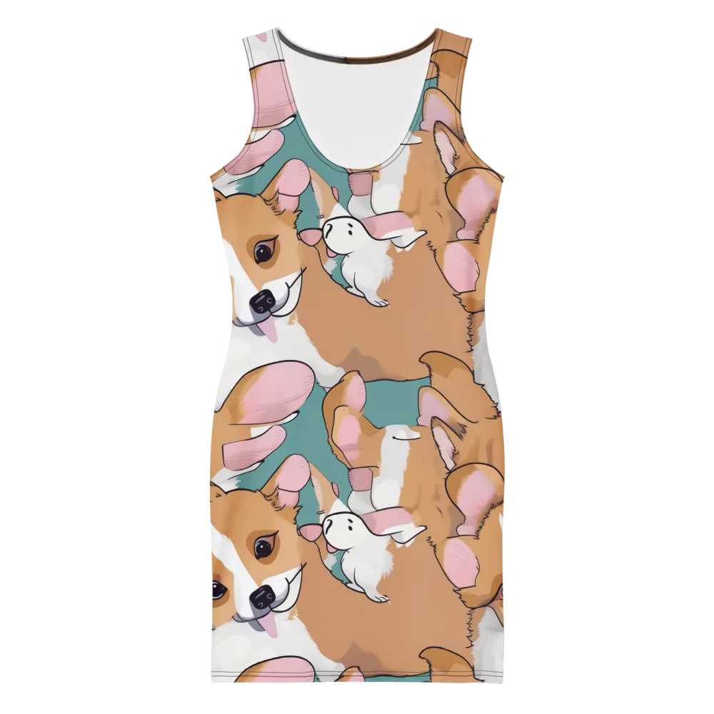 Corgi Carousel on Bodycon Dress — Front
