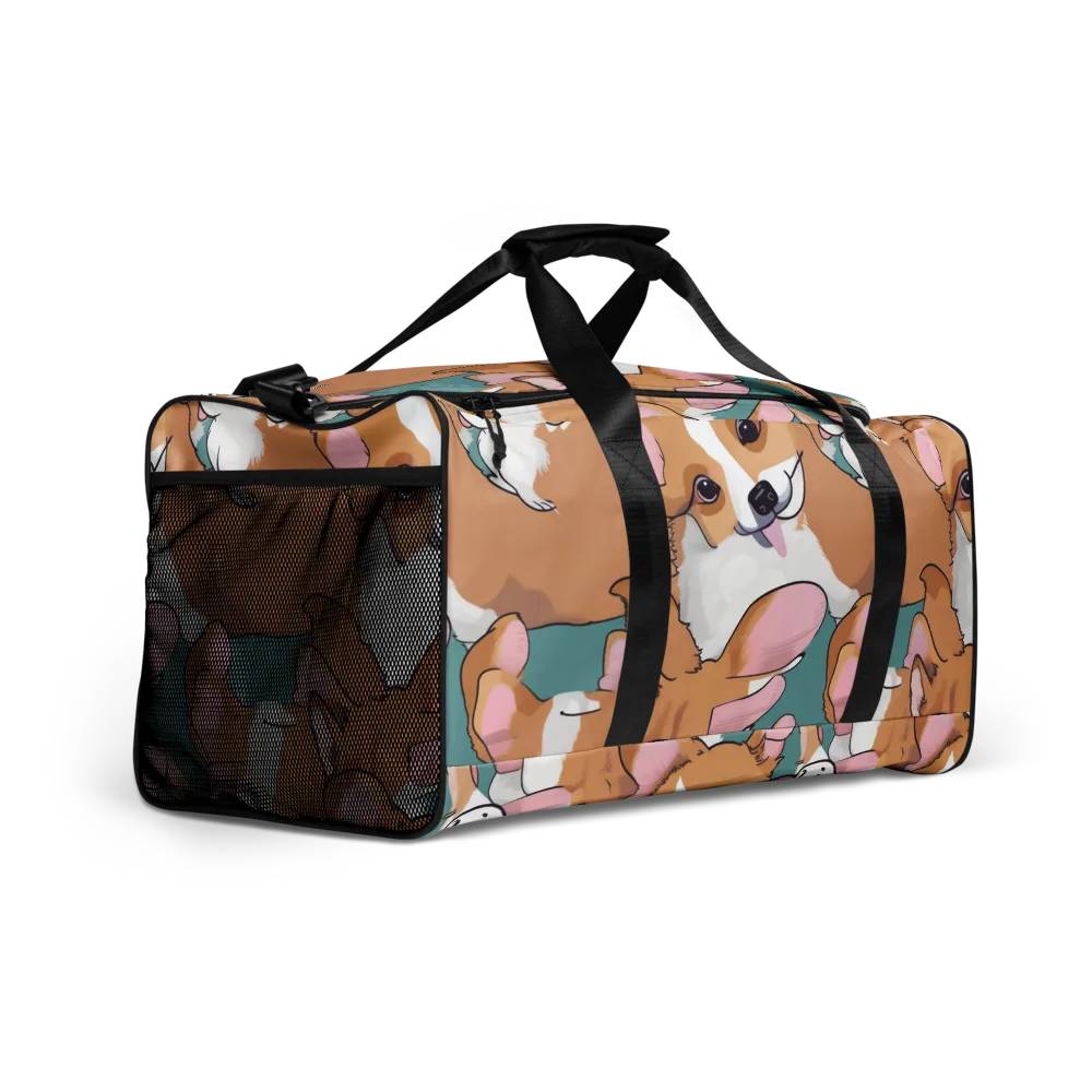 Corgi Carousel on Duffle Bag — Right Front