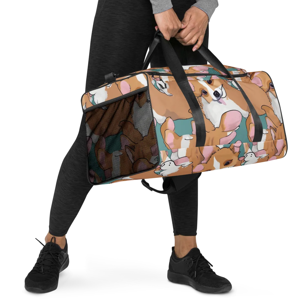 Corgi Carousel on Duffle Bag — Right Front