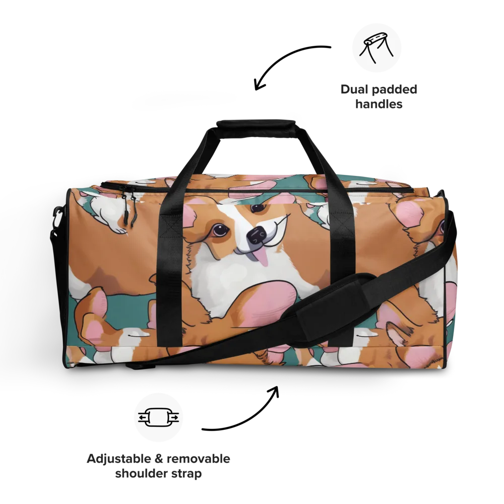 Corgi Carousel on Duffle Bag — Front