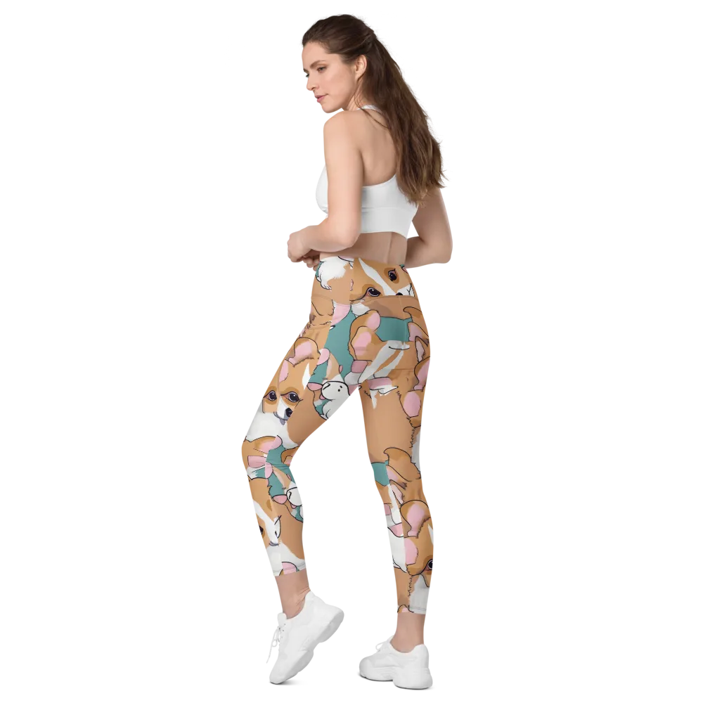 Corgi Carousel on Leggings with Pockets — Left Back