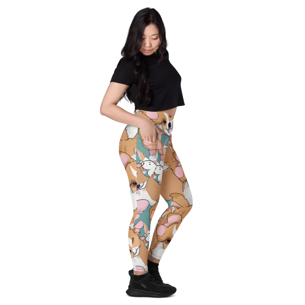 Corgi Carousel on Leggings with Pockets — Right