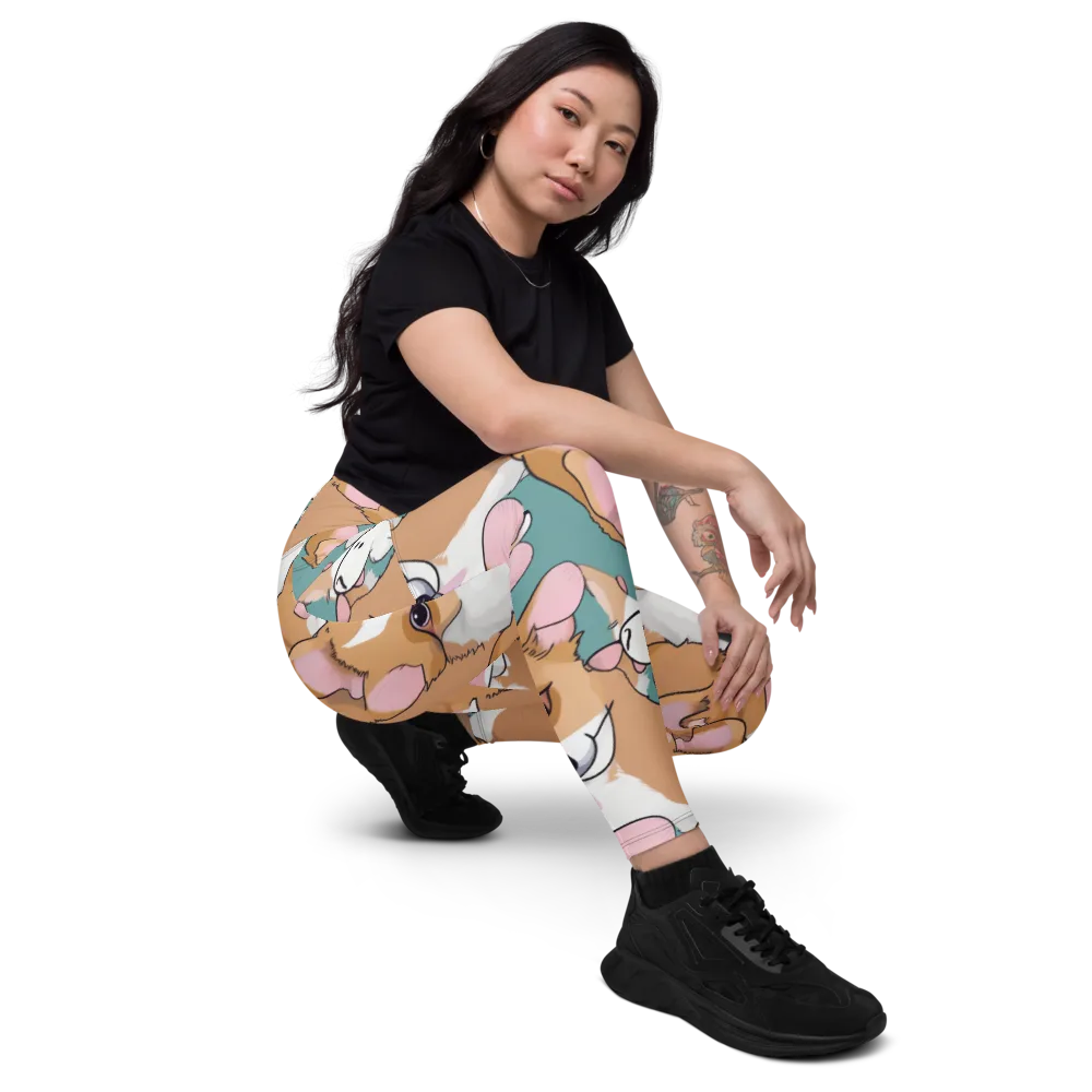 Corgi Carousel on Leggings with Pockets — Right Front