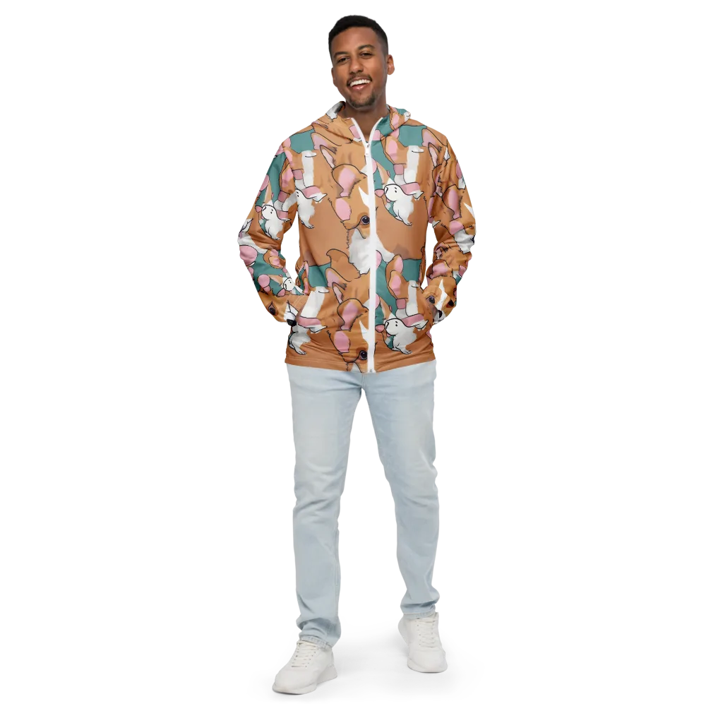 Corgi Carousel on Men's Windbreaker — Front