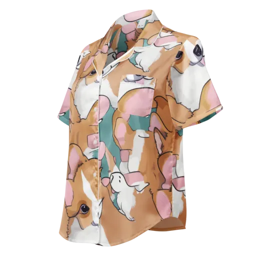 Corgi Carousel on a Women's Short Sleeve Pajama Top