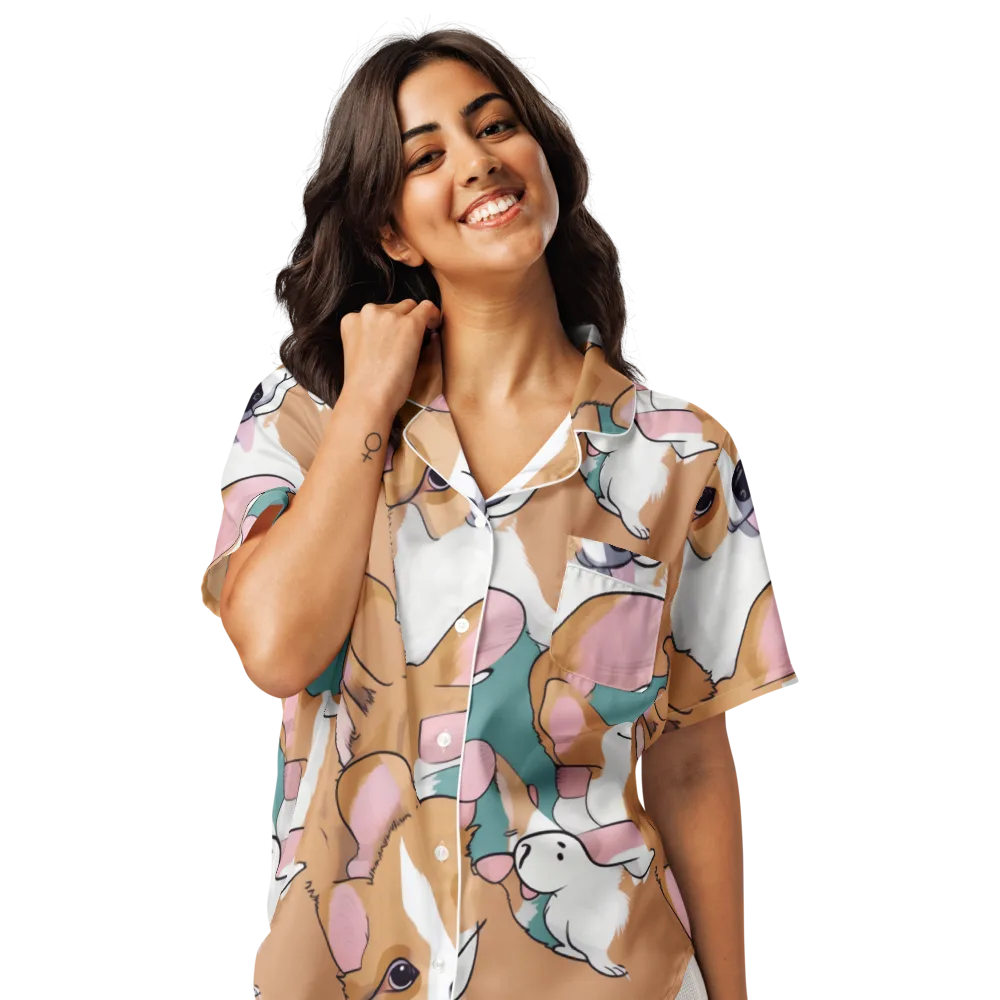 Corgi Carousel on Women's Short Sleeve Pajama Top — Front
