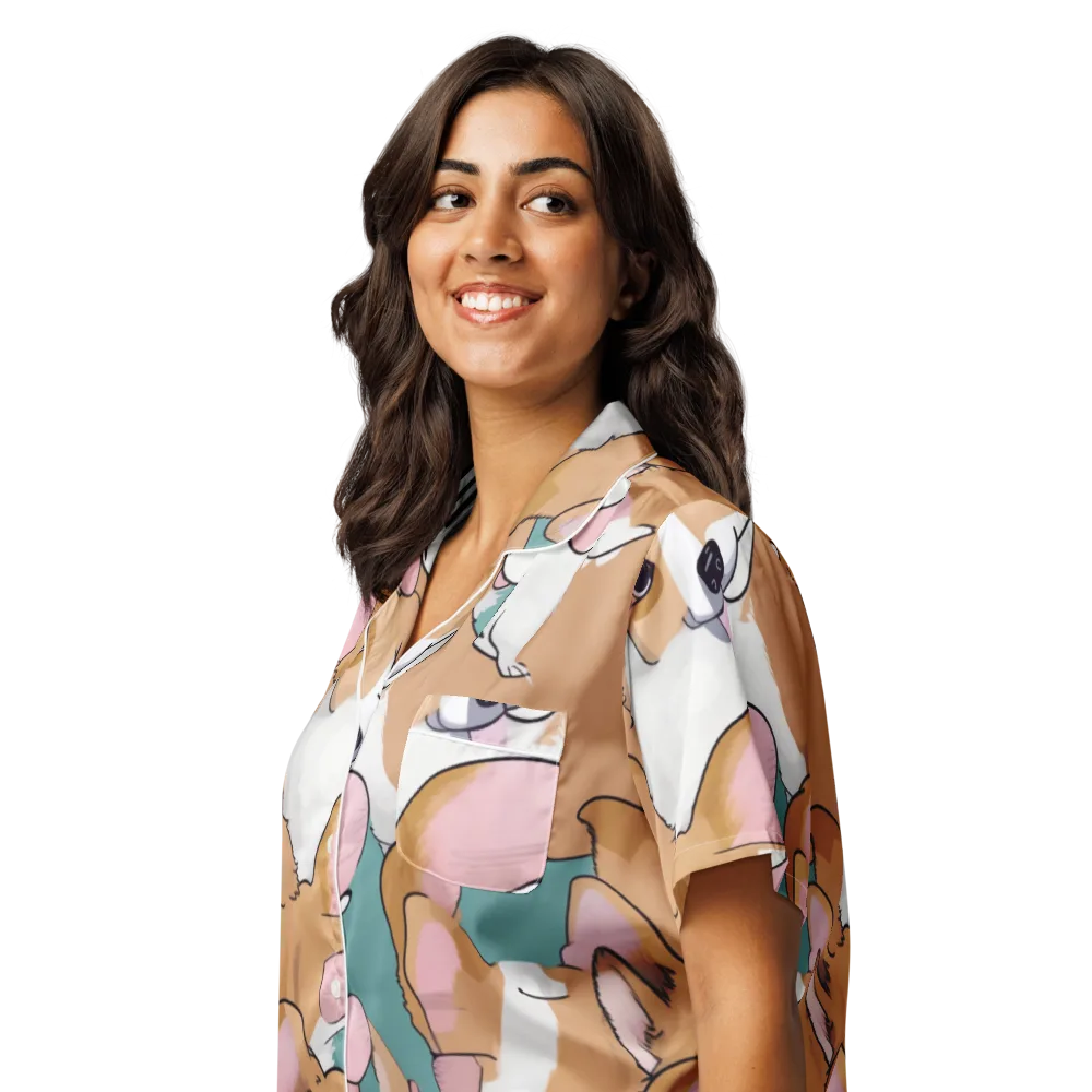 Corgi Carousel on Women's Short Sleeve Pajama Top — Left Front