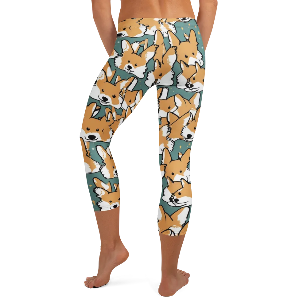 Corgi Constellation on Capri Leggings — Back