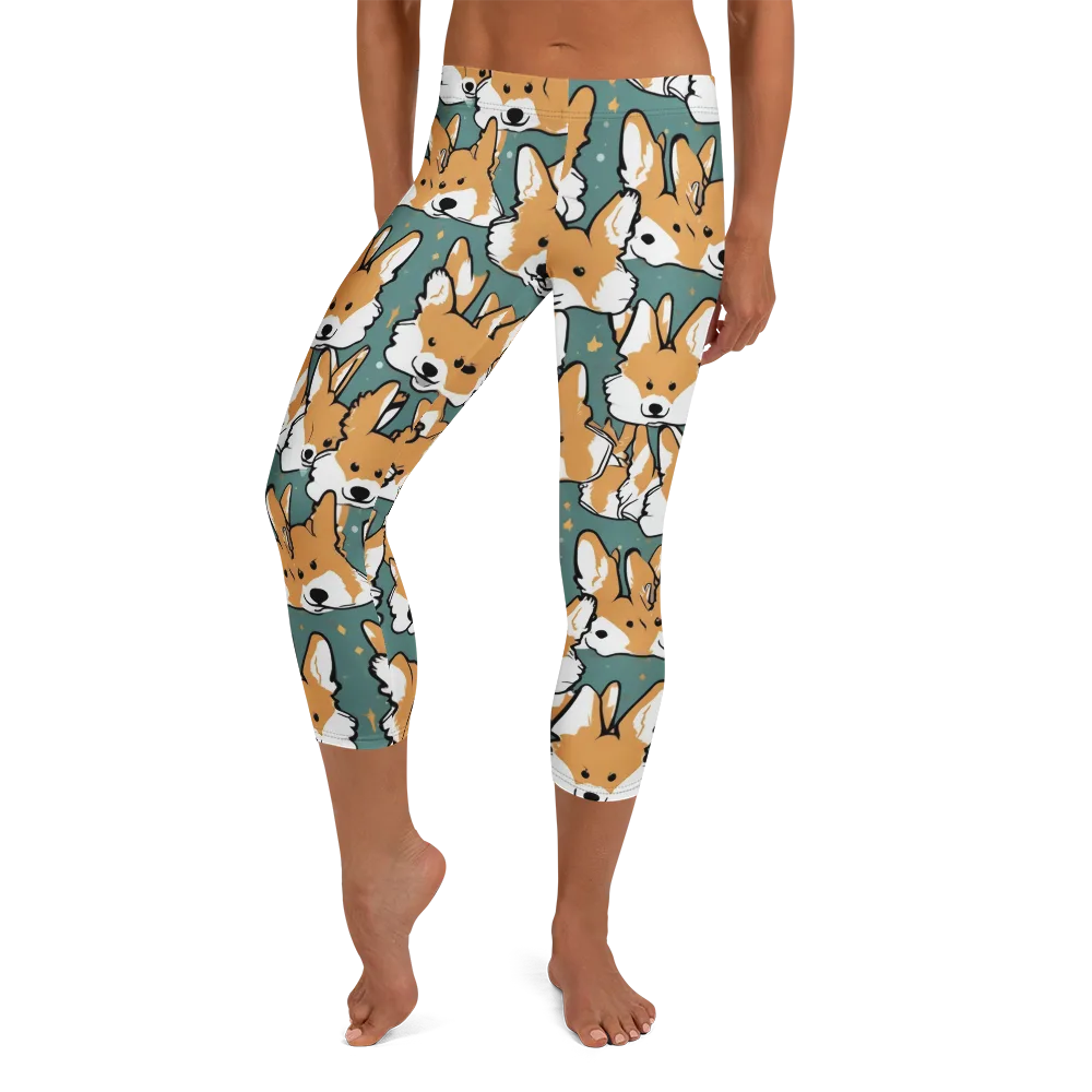 Corgi Constellation on Capri Leggings — Front