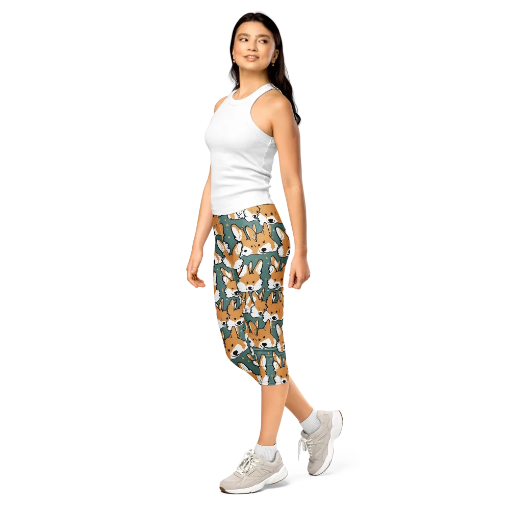 Corgi Constellation on Capri Leggings — Left Front