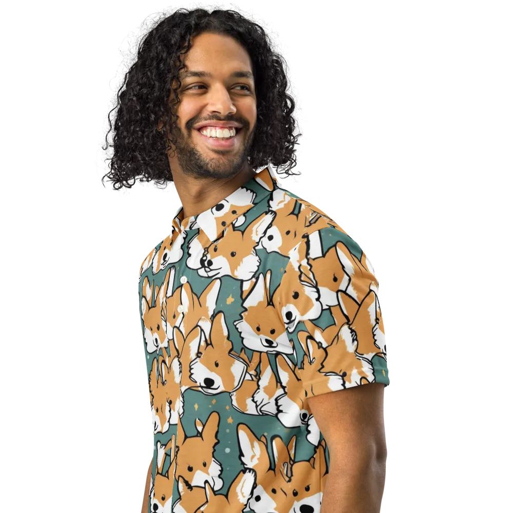 Corgi Constellation on Men's Slim Fit Polo Shirt — Left Front