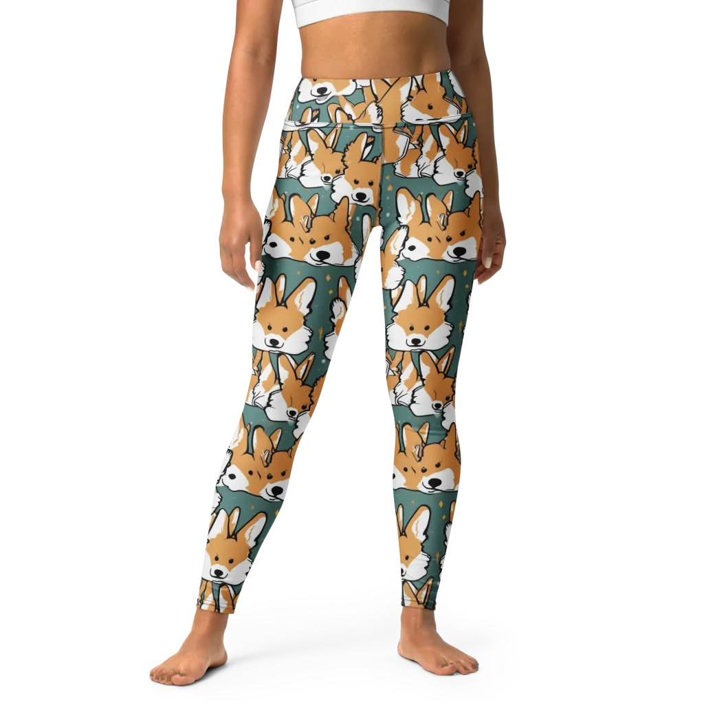 Corgi Constellation on Yoga Leggings — Front