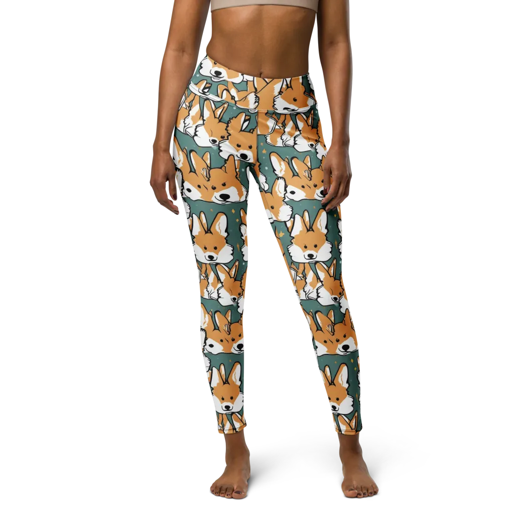 Corgi Constellation on Yoga Leggings — Front