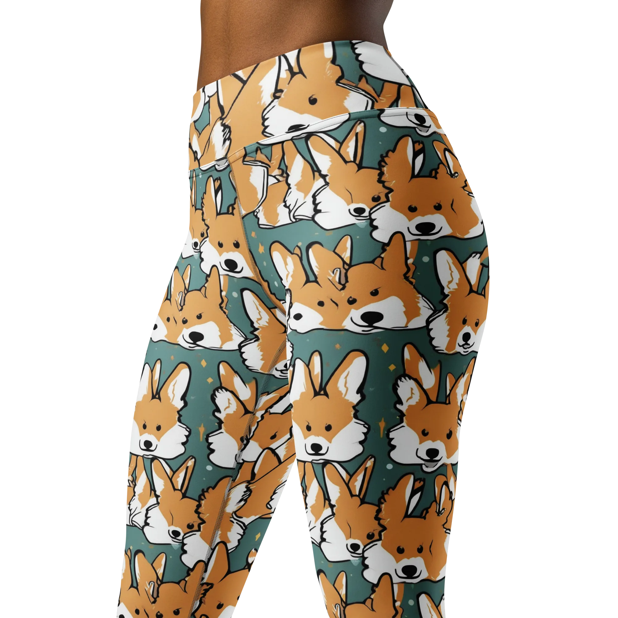 Corgi Constellation on Yoga Leggings — Left Front