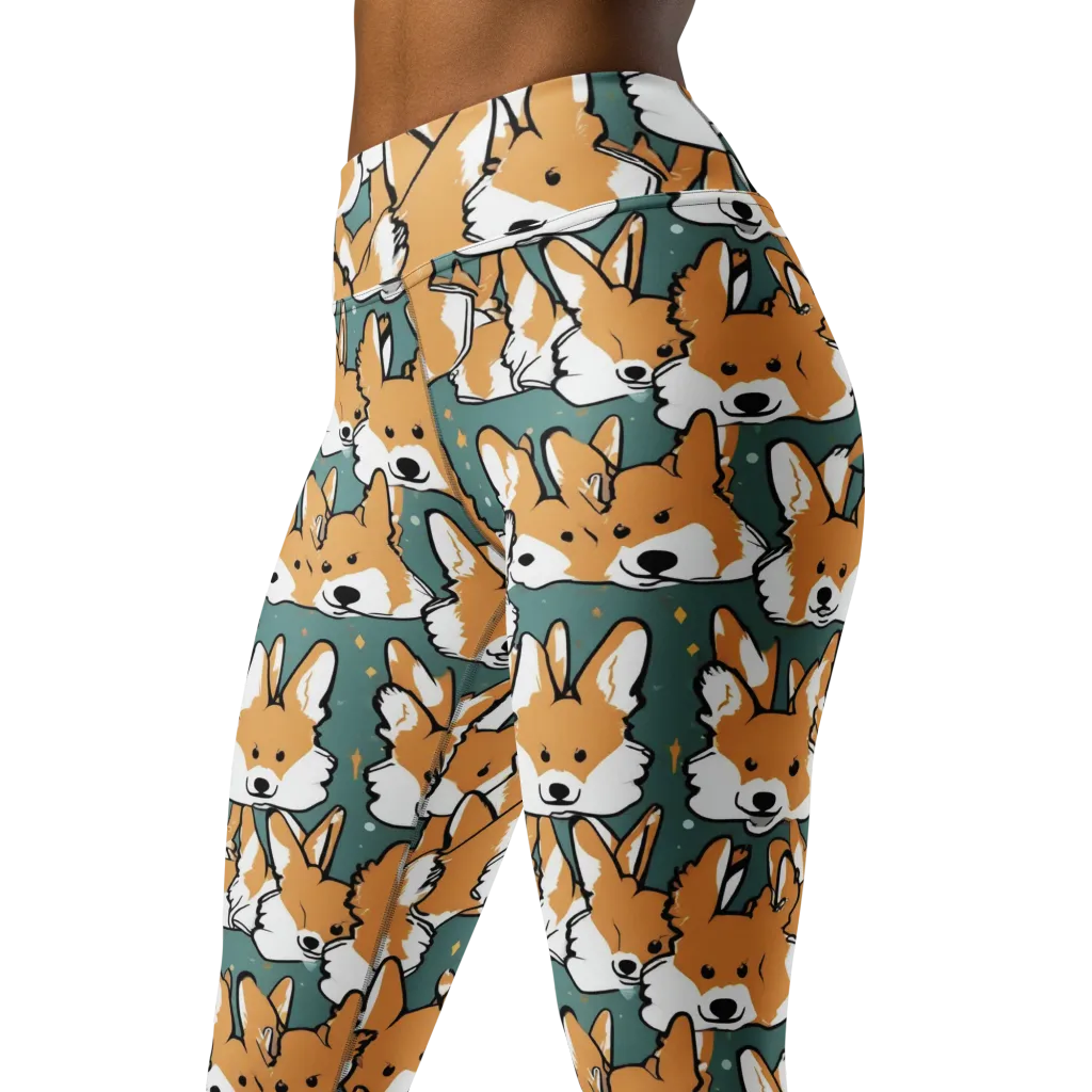 Corgi Constellation on Yoga Leggings — Left Front