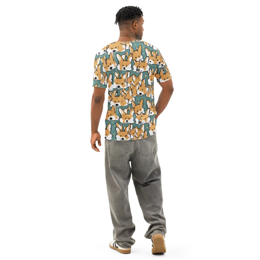 Corgi Constellation on Men's Cotton Crew Neck T-Shirt — Back