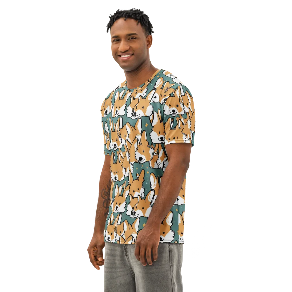 Corgi Constellation on Men's Cotton Crew Neck T-Shirt — Left Front