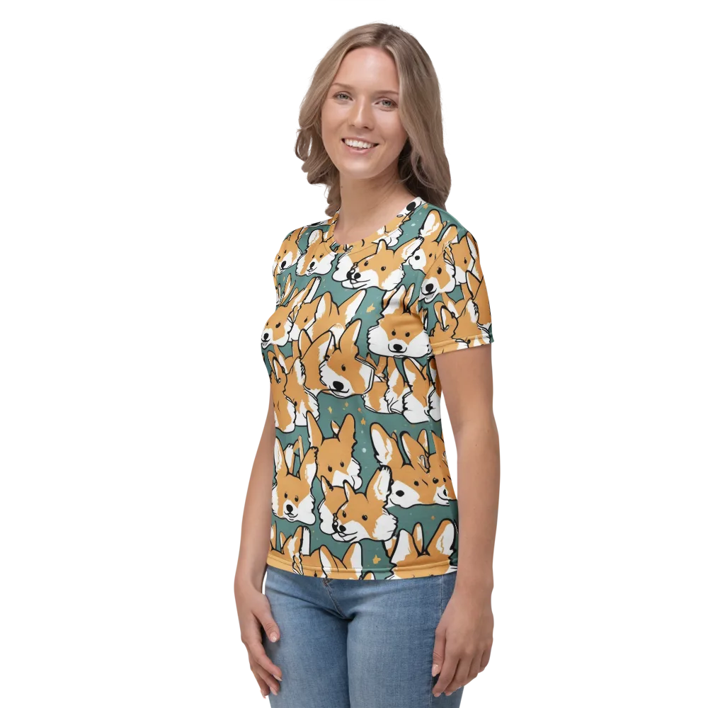 Corgi Constellation on Women's Crew Neck T-Shirt — Left