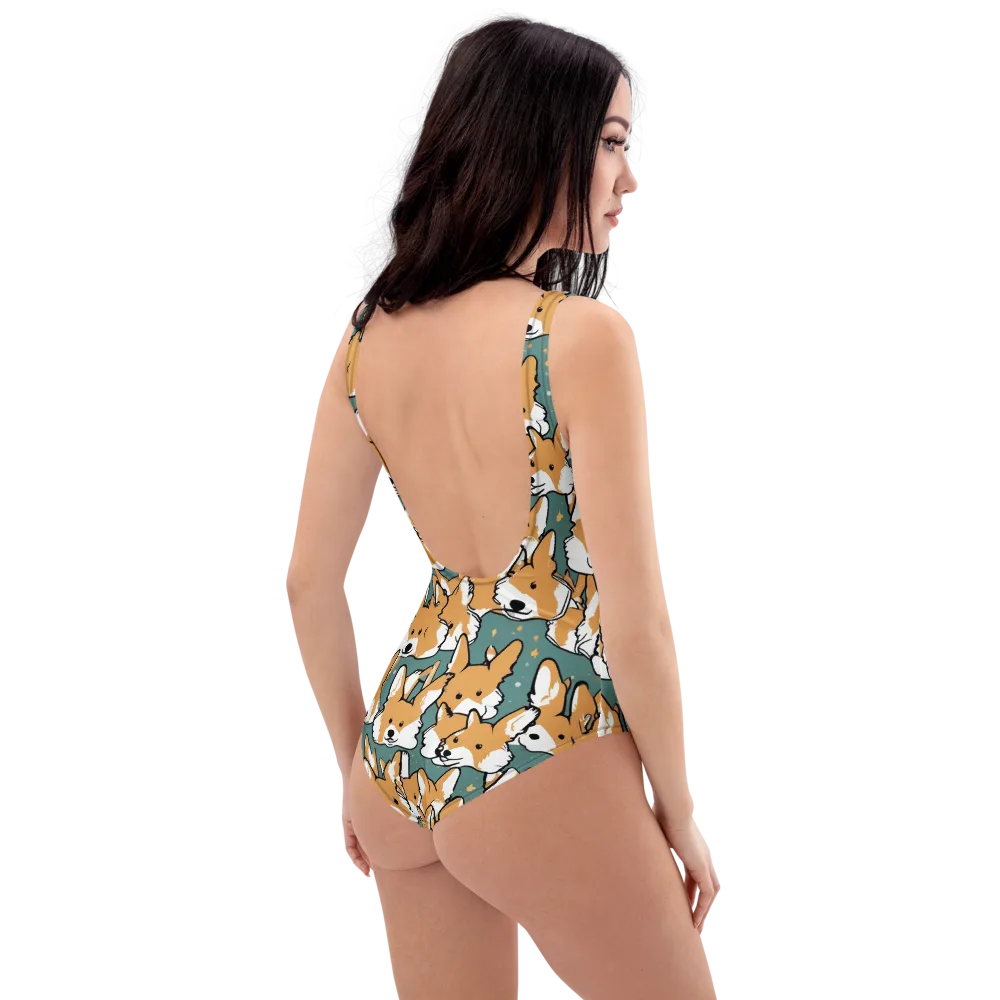 Corgi Constellation on One-Piece Swimsuit — Right Back