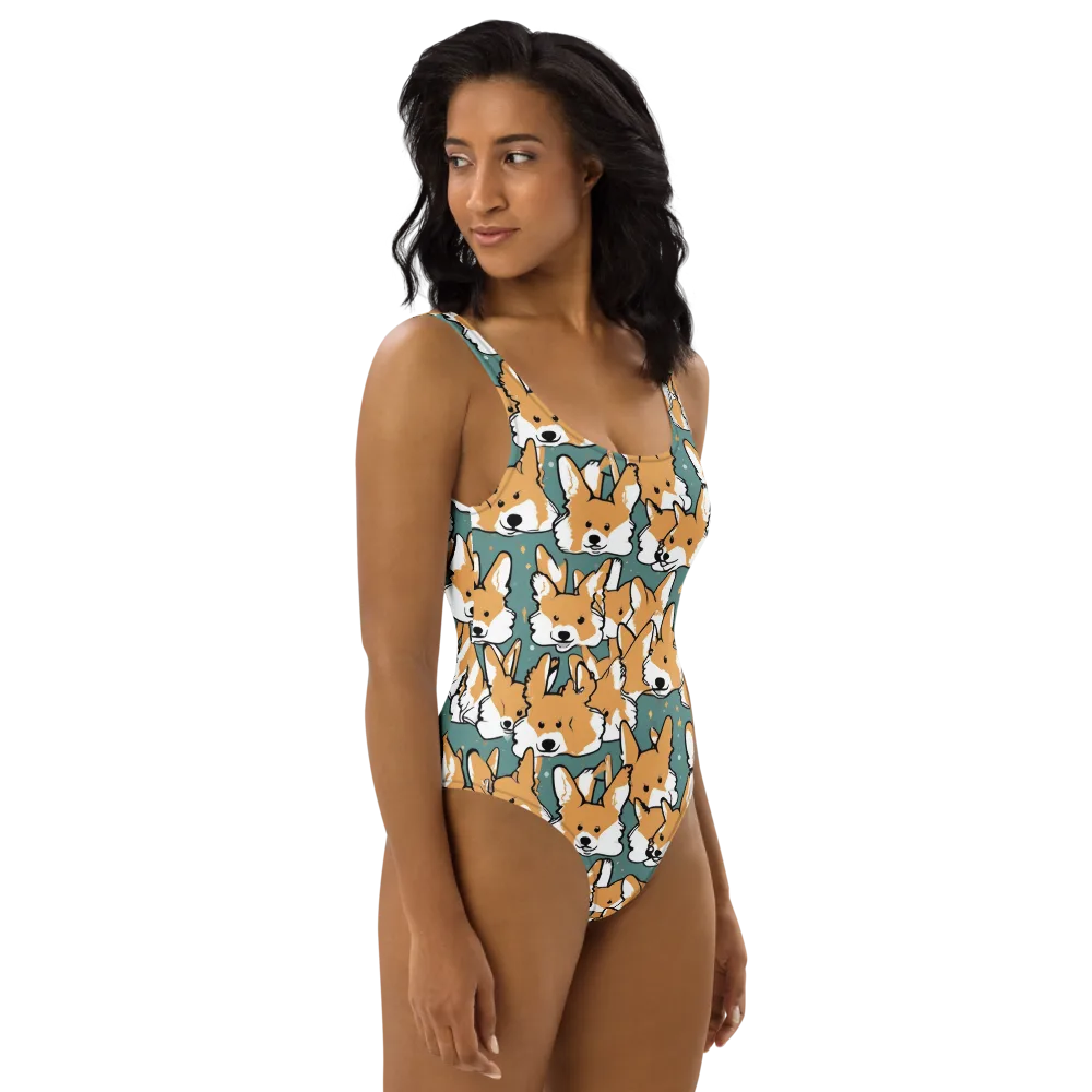 Corgi Constellation on One-Piece Swimsuit — Right