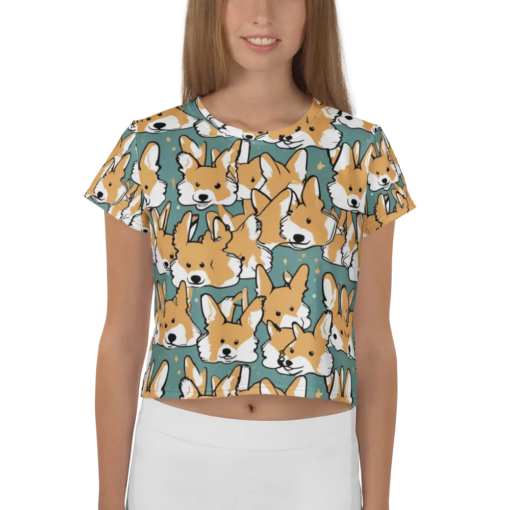 Corgi Constellation on Crop Tee — Front