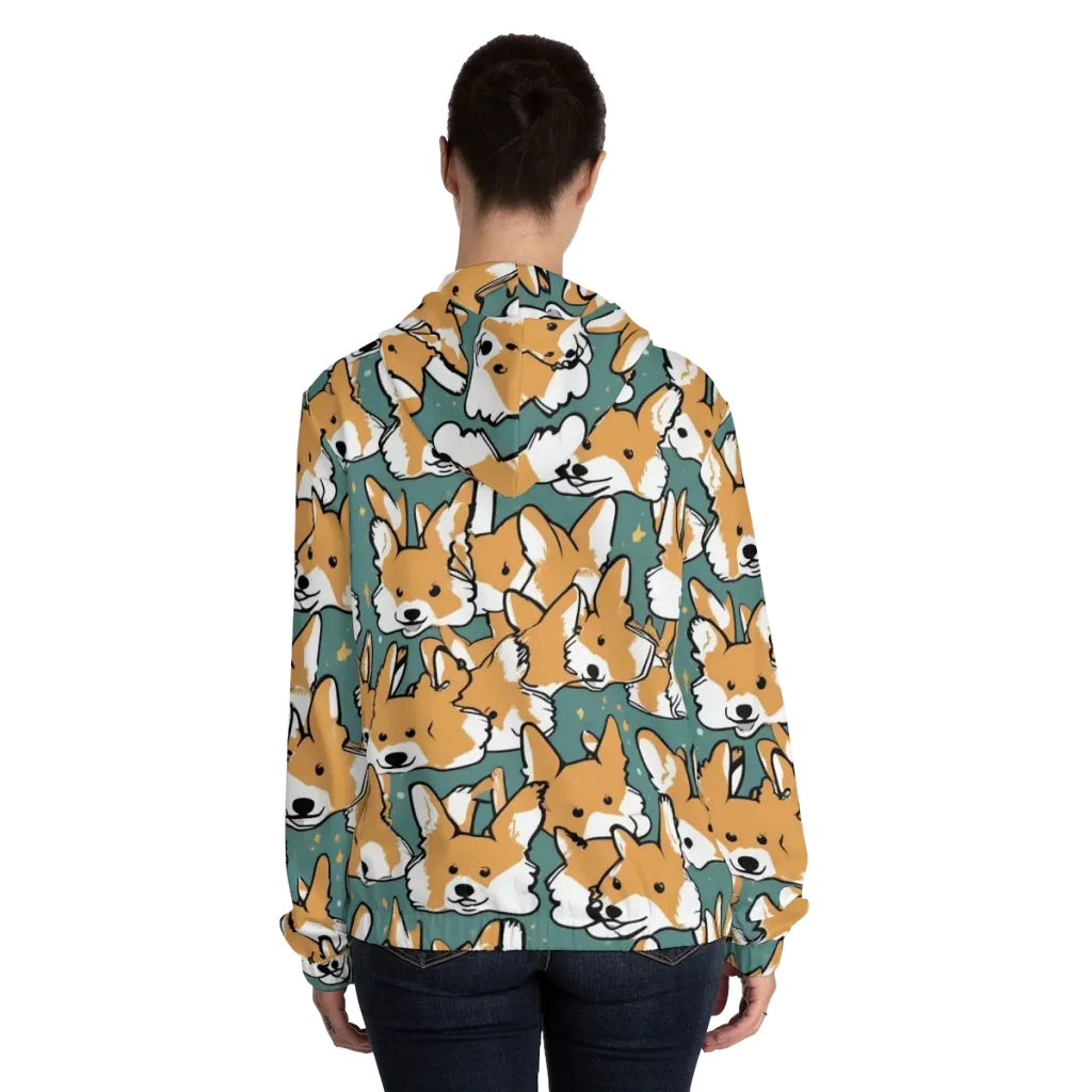 Corgi Constellation on Women's Full-Zip Hoodie — Back On Person