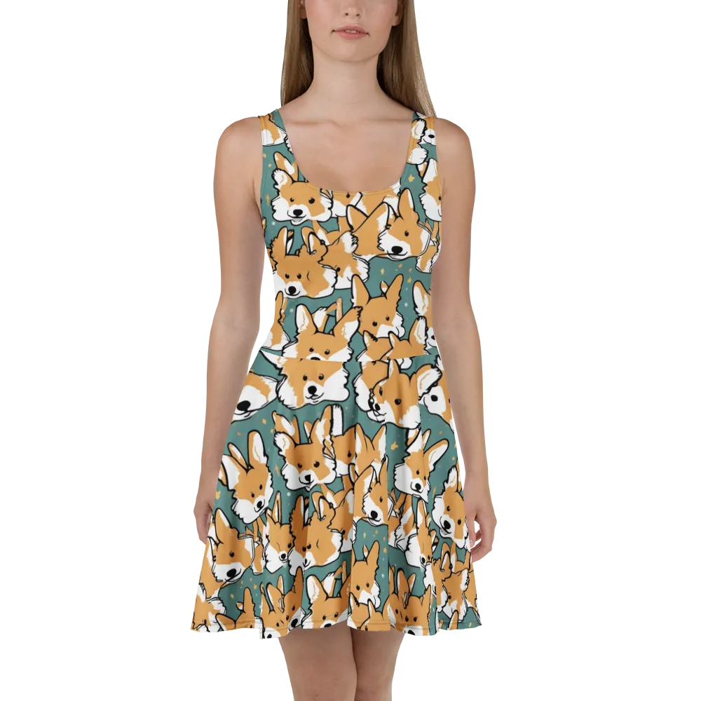 Corgi Constellation on Skater Dress — Front