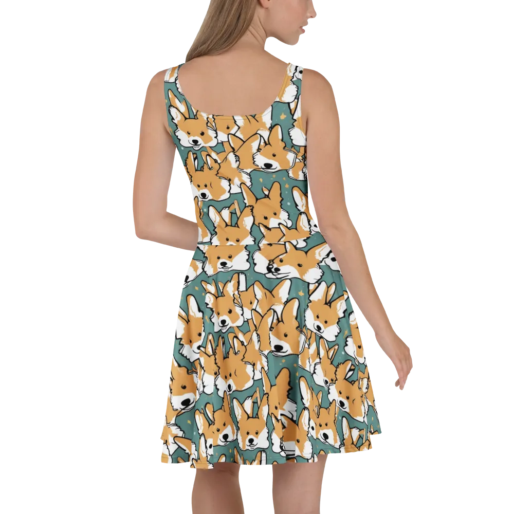 Corgi Constellation on Skater Dress — Back