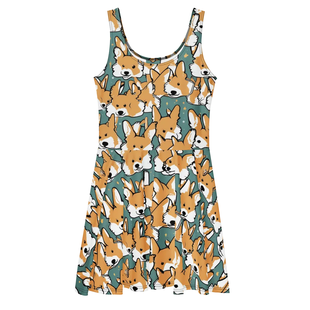 Corgi Constellation on Skater Dress — Front