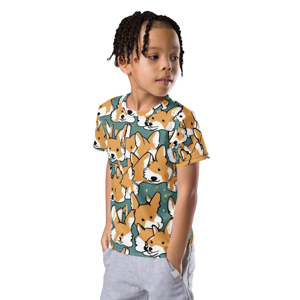 Corgi Constellation on Kids Crew Neck T-Shirt — Left Front