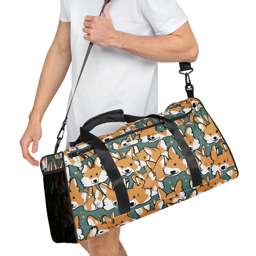 Corgi Constellation on Duffle Bag — Right Front