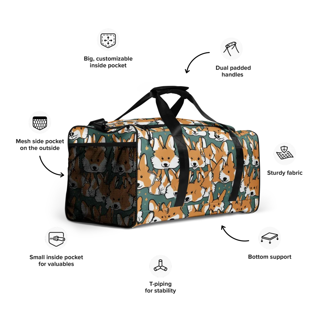 Corgi Constellation on Duffle Bag — Right Front