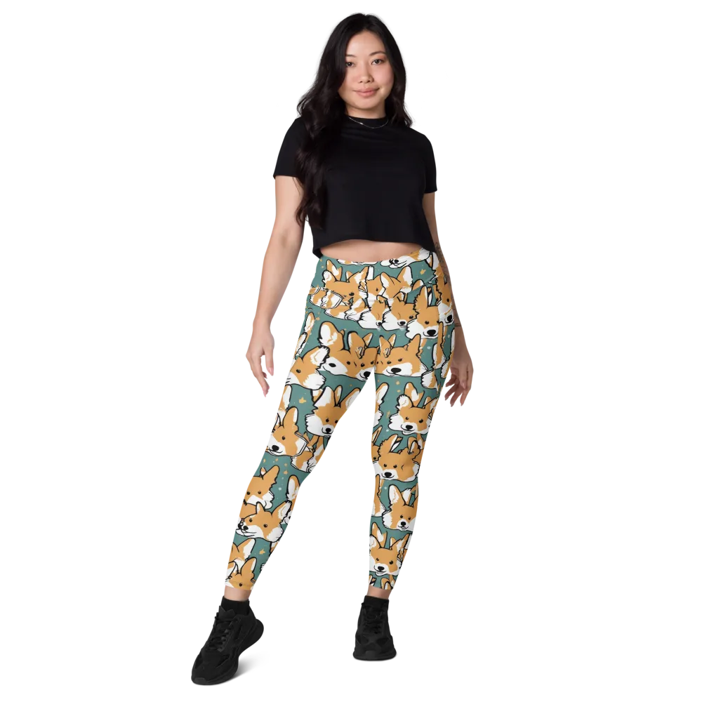 Corgi Constellation on Leggings with Pockets — Front