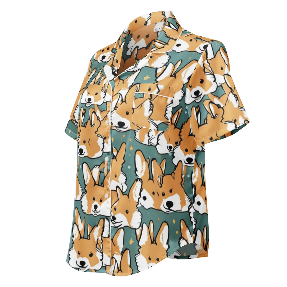 Corgi Constellation on Women's Short Sleeve Pajama Top — Left Front
